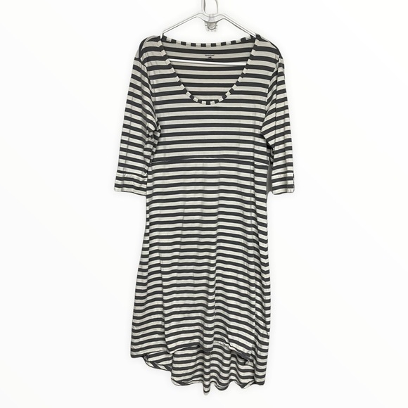 HORNY Toad Keyboard Dress Grey White Stripe Stretch Knit High Low Midi Dress, M - Picture 7 of 8